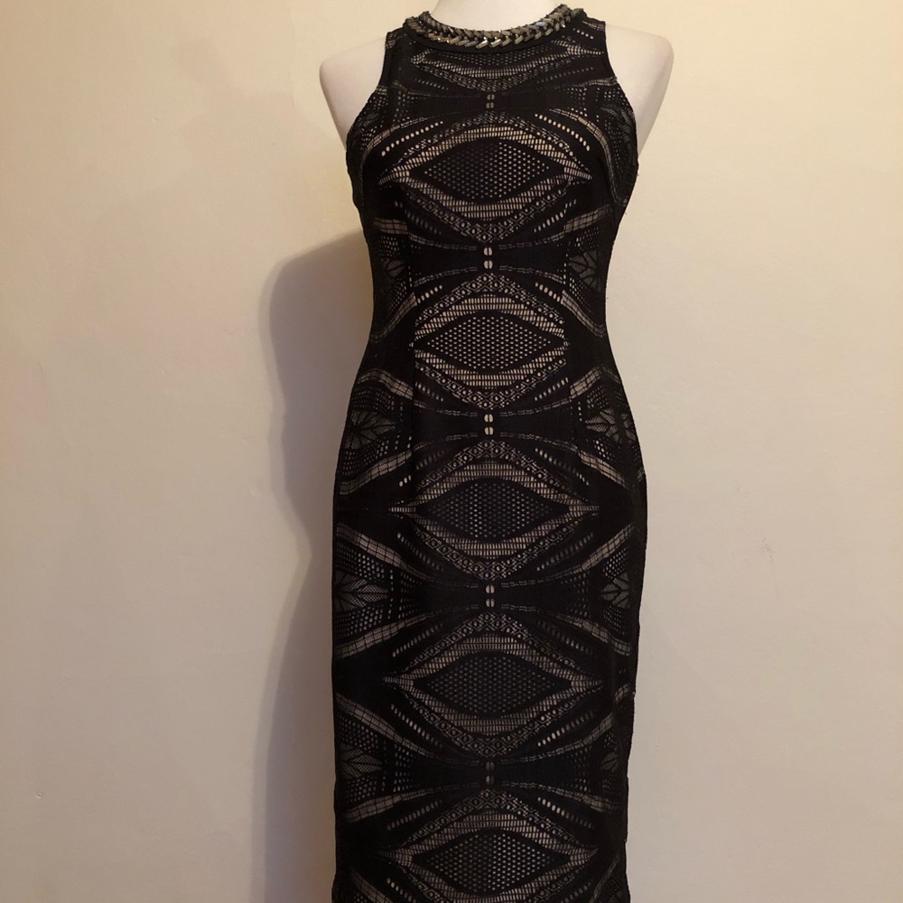 Maggy London Black Jewel Neckline Cocktail Dress - Picture 3 of 12